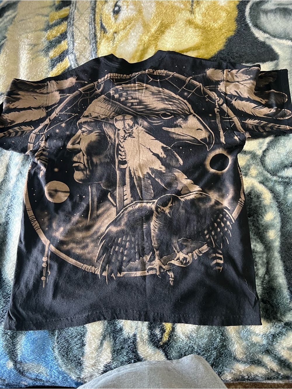 Liquid Blue Black and Tan Native Spirit Wolf Short Sleeve Tee - Picture 3 of 3